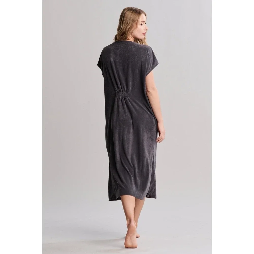 Barefoot Dreams Beach Cozy Terry Caftan Size Small in Carbon Gray Resort Cruise